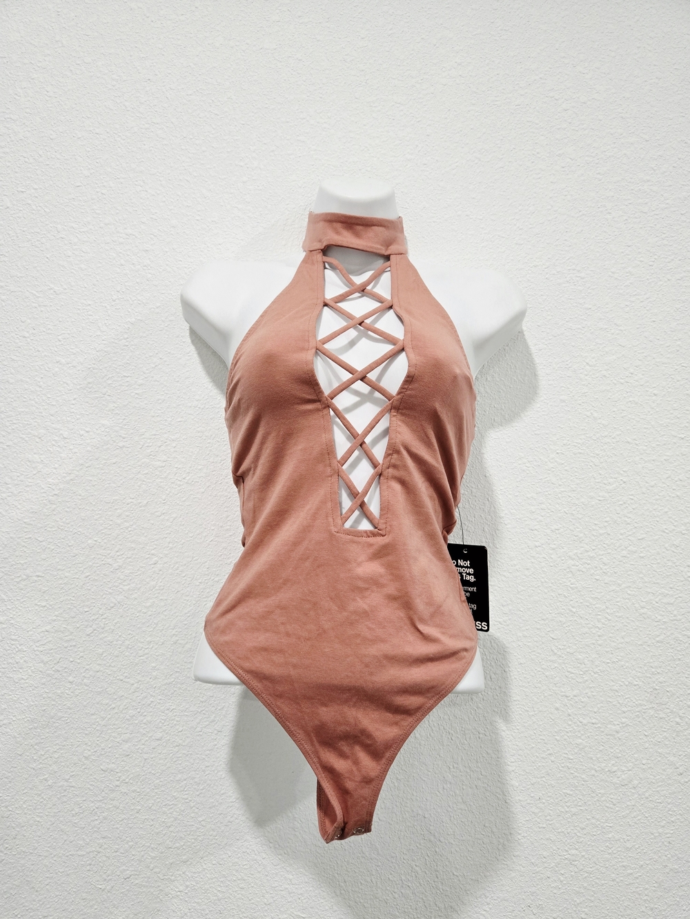 Express Mauve Rust Halter Bodysuit with Crisscross Front